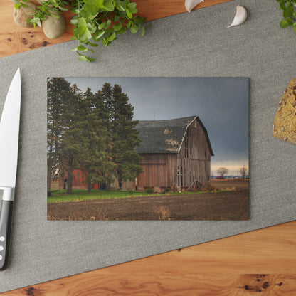 U R There Photography Owendale Red Rustic Farmhouse Tempered-Glass Cutting Board