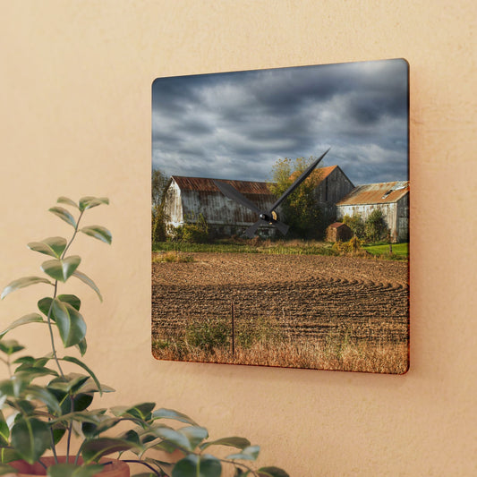 U R There Photography Newark Road Whites Rustic Farmhouse Acrylic Analog Wall Clock