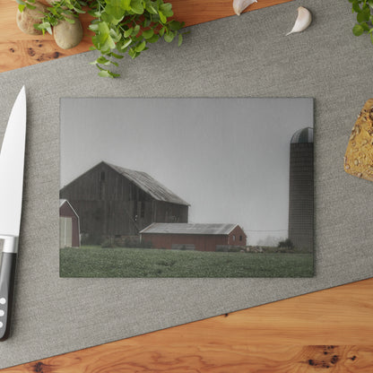 U R There Photography Farm in the Fog Rustic Farmhouse Tempered-Glass Cutting Board