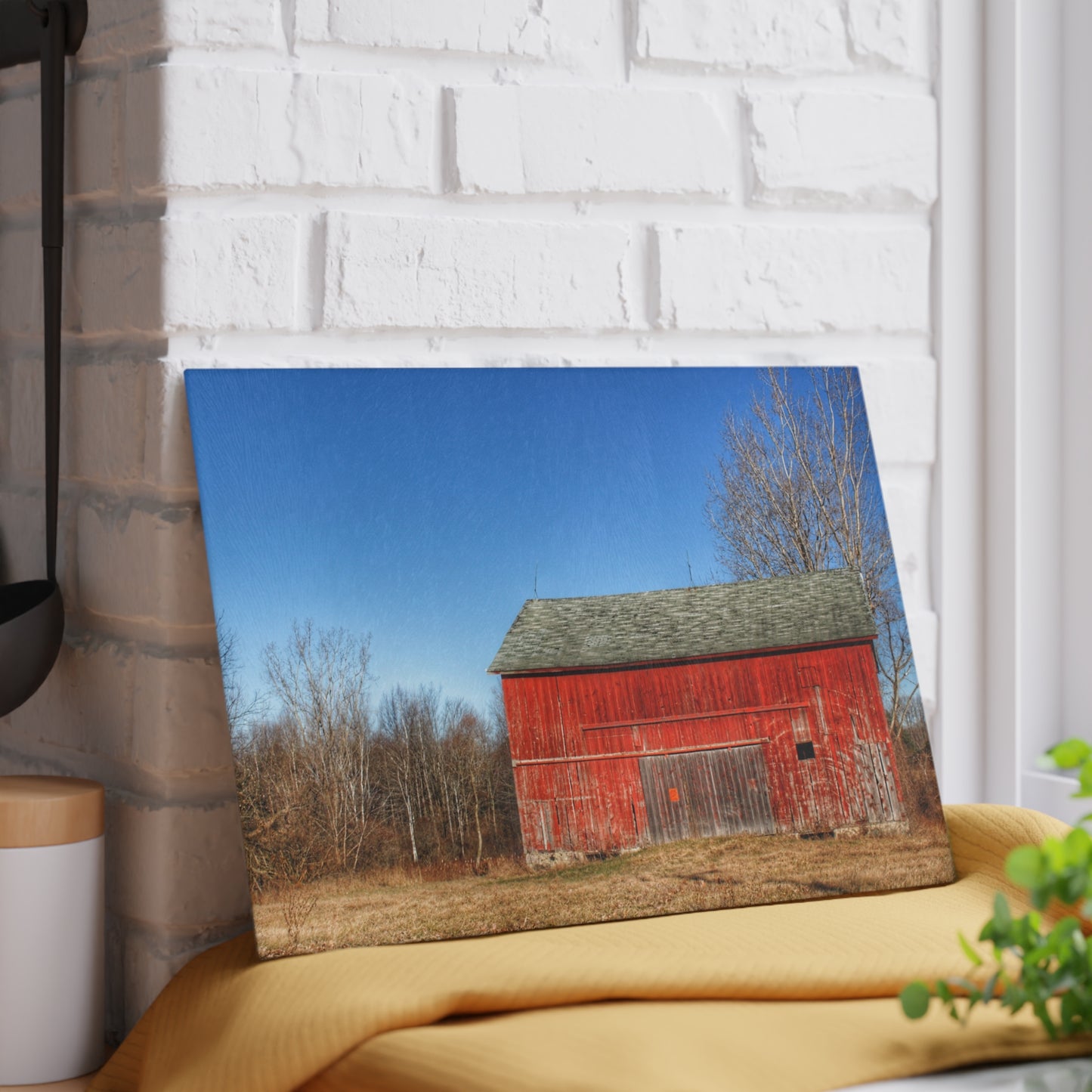 U R There Photography Vernor Road Red Rustic Farmhouse Tempered-Glass Cutting Board