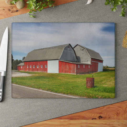 U R There Photography French Road Centennial Reds II Rustic Farmhouse Tempered-Glass Cutting Board