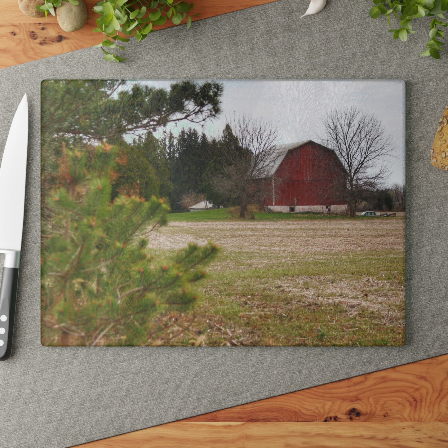 U R There Photography Hidden Millington Road Red Rustic Farmhouse Tempered-Glass Cutting Board