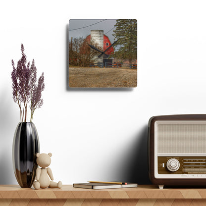 U R There Photography Blood Road Red and Horses Rustic Farmhouse Acrylic Analog Wall Clock