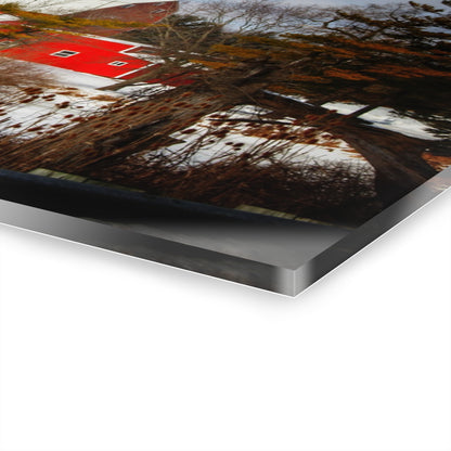 U R There Photography Hadley Road Hidden Red in Winter Rustic Farmhouse Acrylic Wall Print