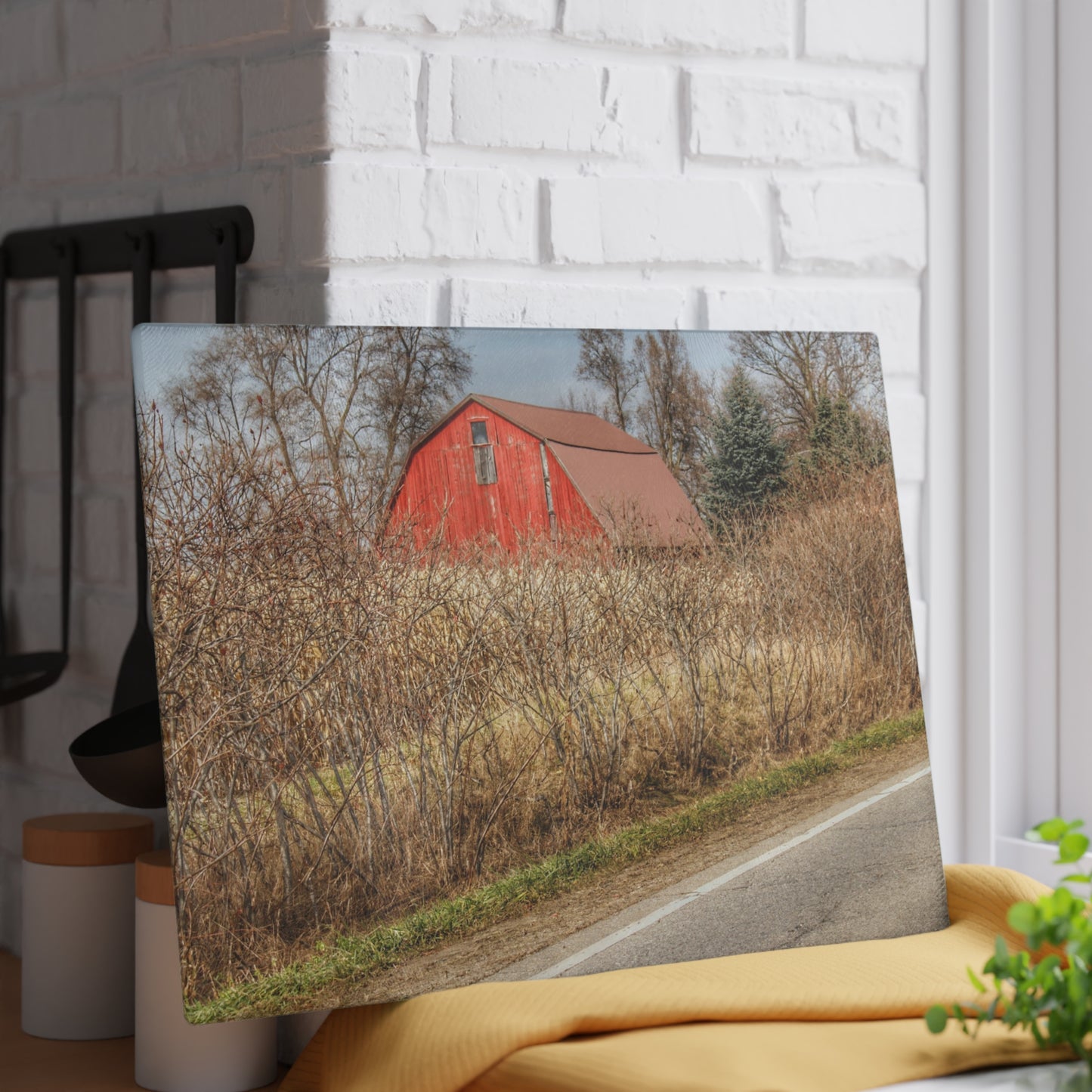 U R There Photography South Lake Pleasant Road Red Rustic Farmhouse Tempered-Glass Cutting Board