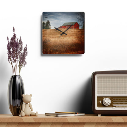 U R There Photography Grey Road Hillside Red II Rustic Farmhouse Acrylic Analog Wall Clock