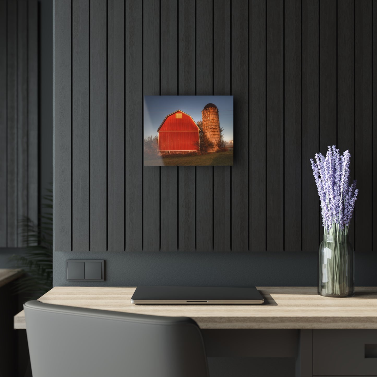 U R There Photography Klam Road Red Meets Foggy Sunrise I Rustic Farmhouse Acrylic Wall Print