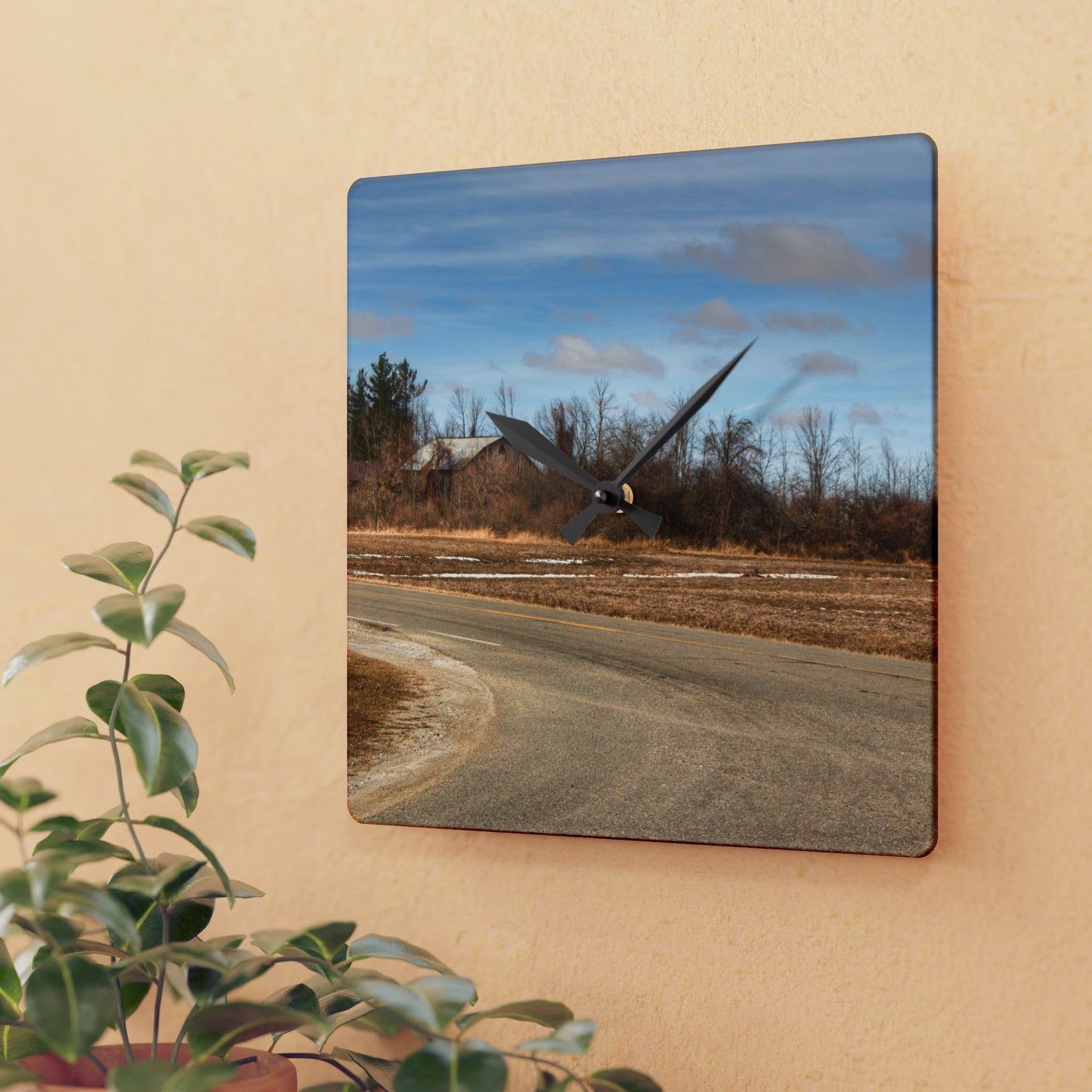 U R There Photography North Hunt Road Farm I Rustic Farmhouse Acrylic Analog Wall Clock