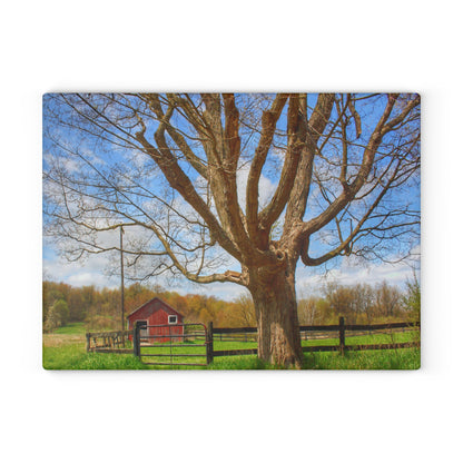 U R There Photography Delano Oak and Little Red Rustic Farmhouse Tempered-Glass Cutting Board