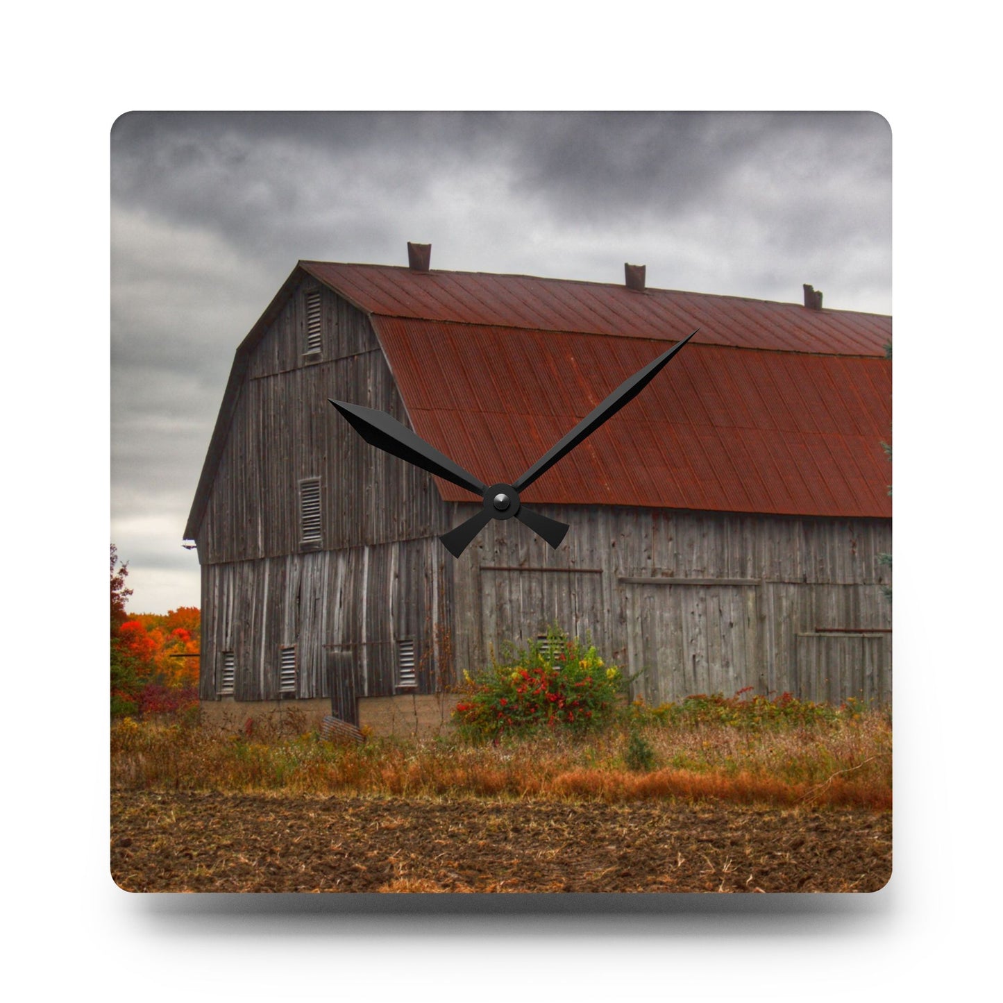 U R There Photography Sheridan Line Road Rusted Grey II Rustic Farmhouse Acrylic Analog Wall Clock
