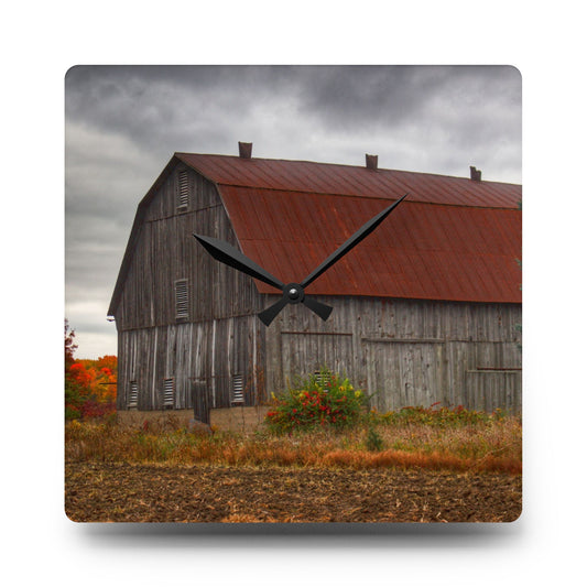 Sheridan Line Road Rusted Grey II Rustic Farmhouse Acrylic Analog Wall Clock 10.75'' × 10.75'' (Square)
