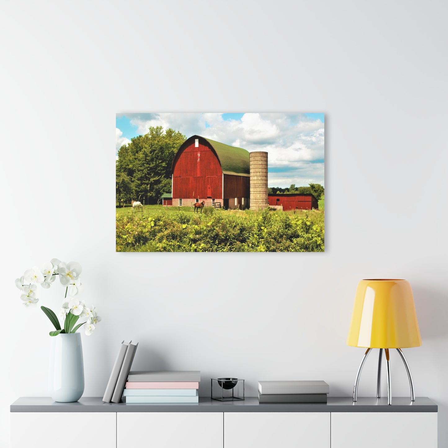 U R There Photography Elmwood Road Red and Horses Rustic Farmhouse Acrylic Wall Print