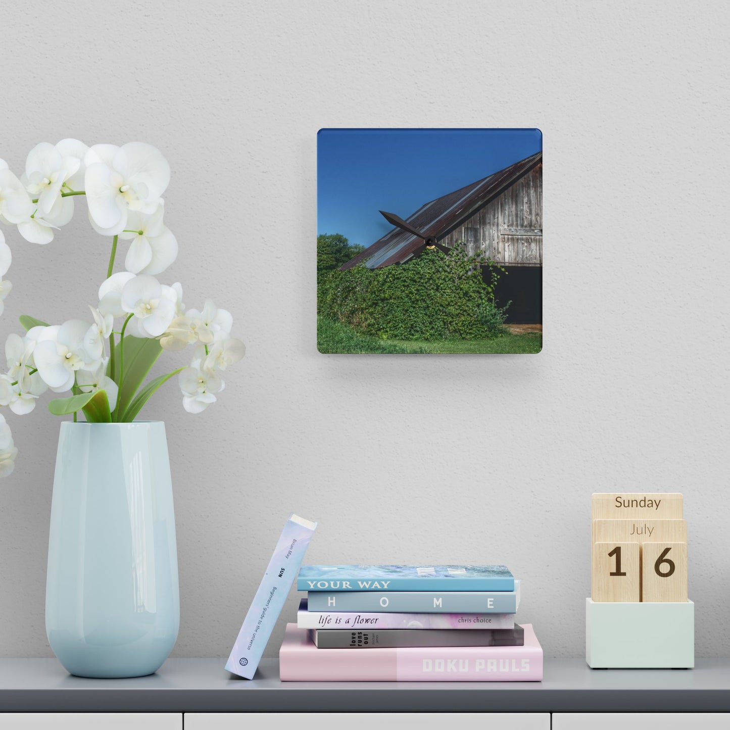 U R There Photography Grey Shack of Millington Rustic Farmhouse Acrylic Analog Wall Clock