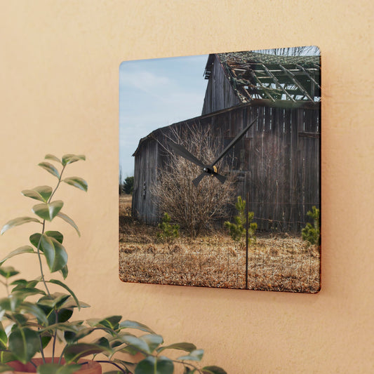 U R There Photography Leix Road Forgotten Grey II Rustic Farmhouse Acrylic Analog Wall Clock