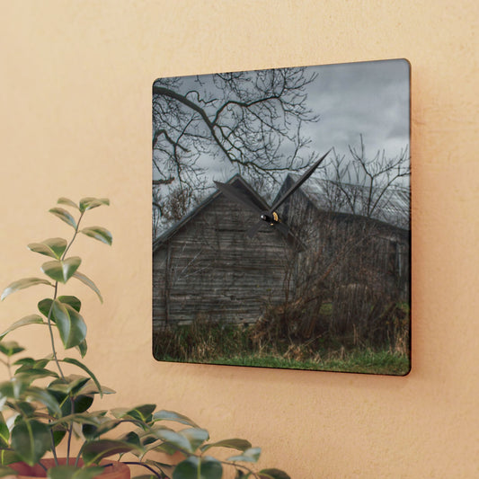 U R There Photography Bowers Road Greys II Rustic Farmhouse Acrylic Analog Wall Clock