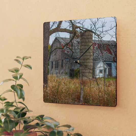 U R There Photography Hill Road Roadside Grey I Rustic Farmhouse Acrylic Analog Wall Clock