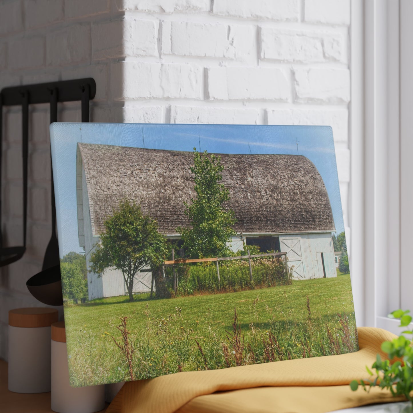U R There Photography Country White Rustic Farmhouse Tempered-Glass Cutting Board