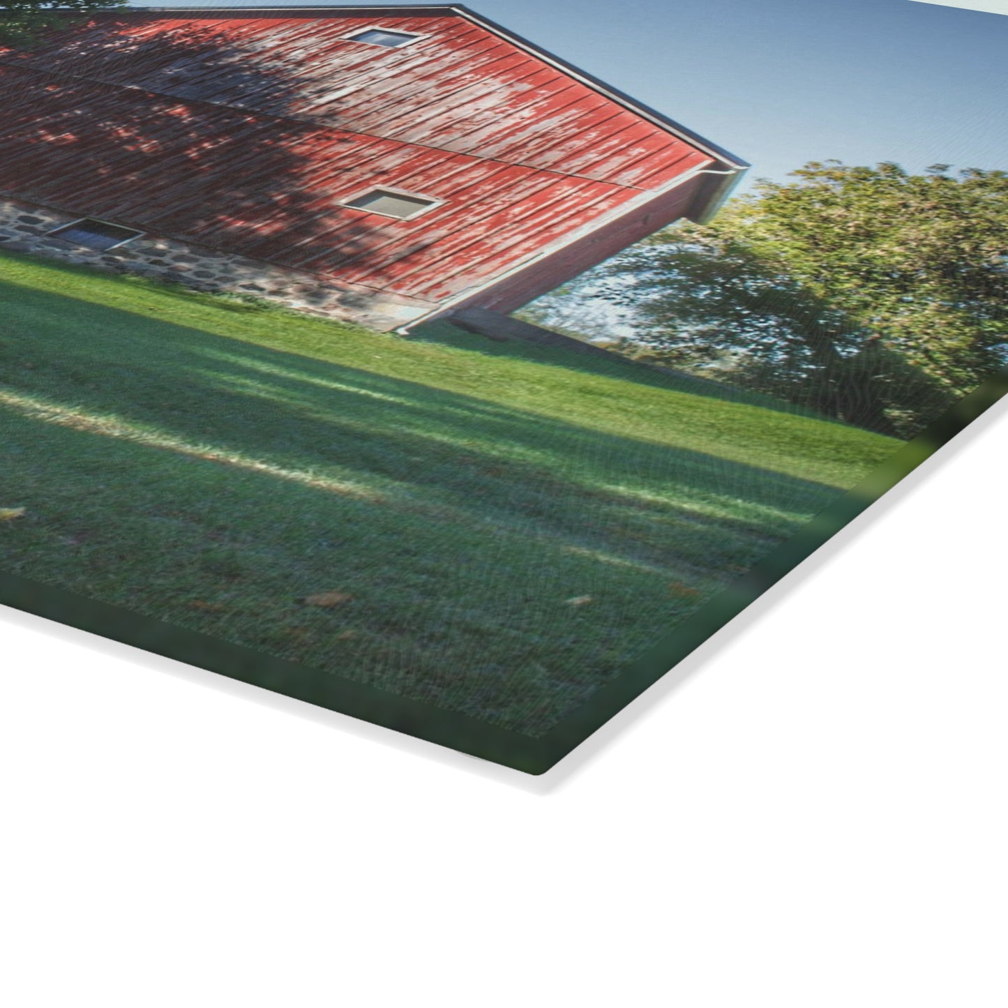U R There Photography Five Lakes Red III Rustic Farmhouse Tempered-Glass Cutting Board 8"x 11"