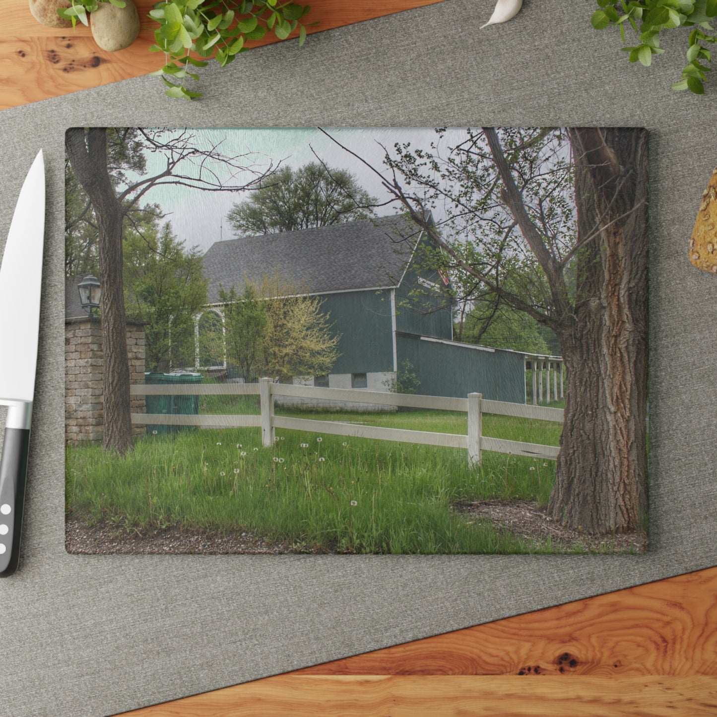 U R There Photography Lake George Road Fox Green Rustic Farmhouse Tempered-Glass Cutting Board