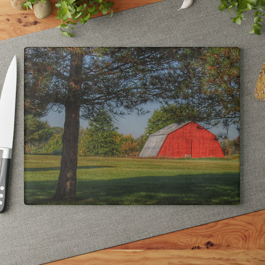 Barn Boutique Rustic Tempered-Glass Cutting Board| Peppermill Road Hidden Red