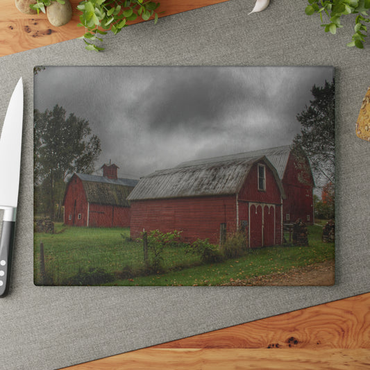 U R There Photography Cramton Road Reds II Rustic Farmhouse Tempered-Glass Cutting Board
