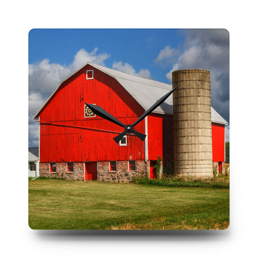 West Brown Road Quilted Red Rustic Farmhouse Acrylic Analog Wall Clock 10.75'' × 10.75'' (Square)