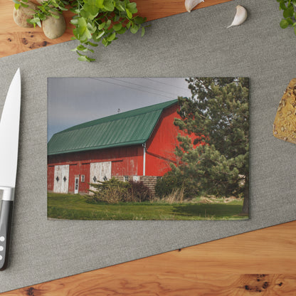 U R There Photography McAlpine Hidden Red Rustic Farmhouse Tempered-Glass Cutting Board
