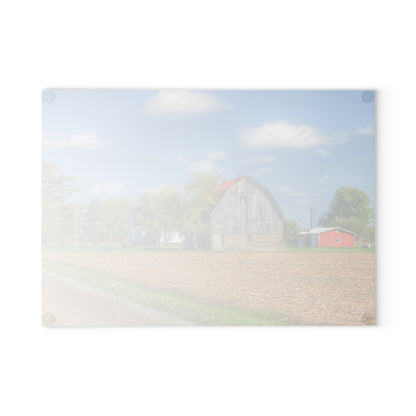 U R There Photography Sheridan Line Road Grey I Rustic Farmhouse Tempered-Glass Cutting Board