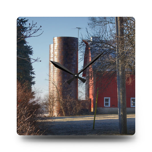 Newark Hidden Red Rustic Farmhouse Acrylic Analog Wall Clock 10.75'' × 10.75'' (Square)