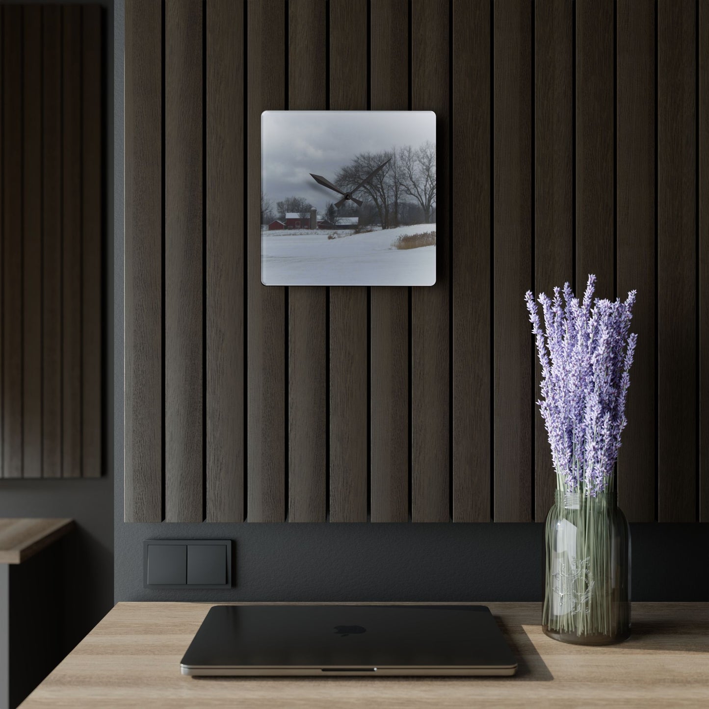 U R There Photography Across the Field on Sandy Lane Rustic Farmhouse Acrylic Analog Wall Clock