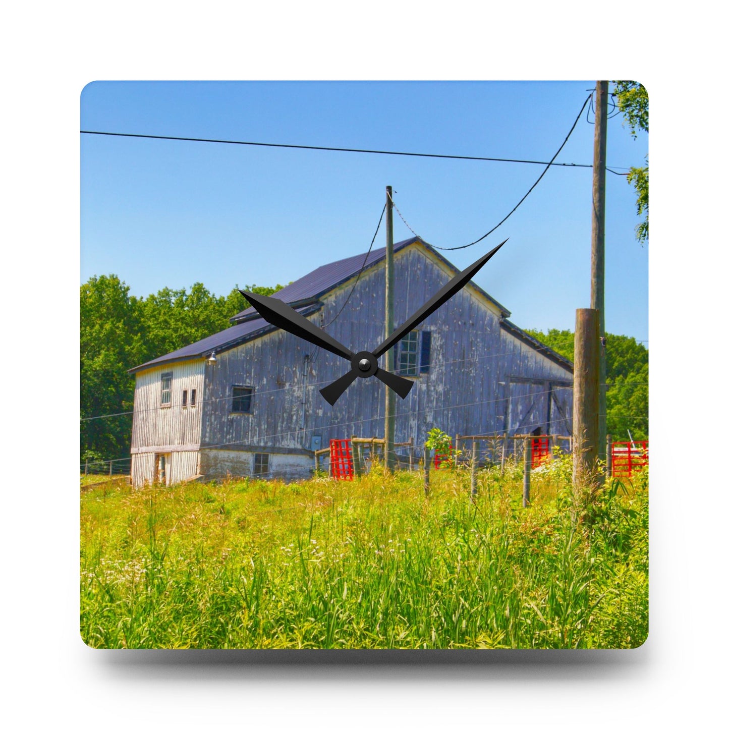 U R There Photography Greenwood Road Whitewash Grey Rustic Farmhouse Acrylic Analog Wall Clock