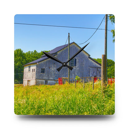 U R There Photography Greenwood Road Whitewash Grey Rustic Farmhouse Acrylic Analog Wall Clock