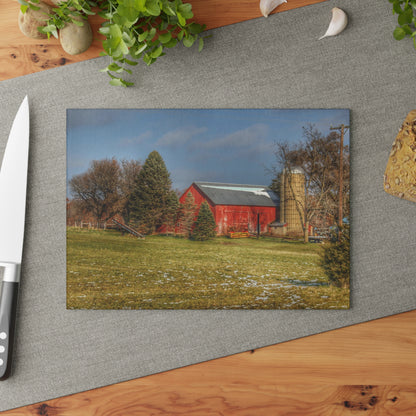 U R There Photography Columbiaville Road Red I Rustic Farmhouse Tempered-Glass Cutting Board