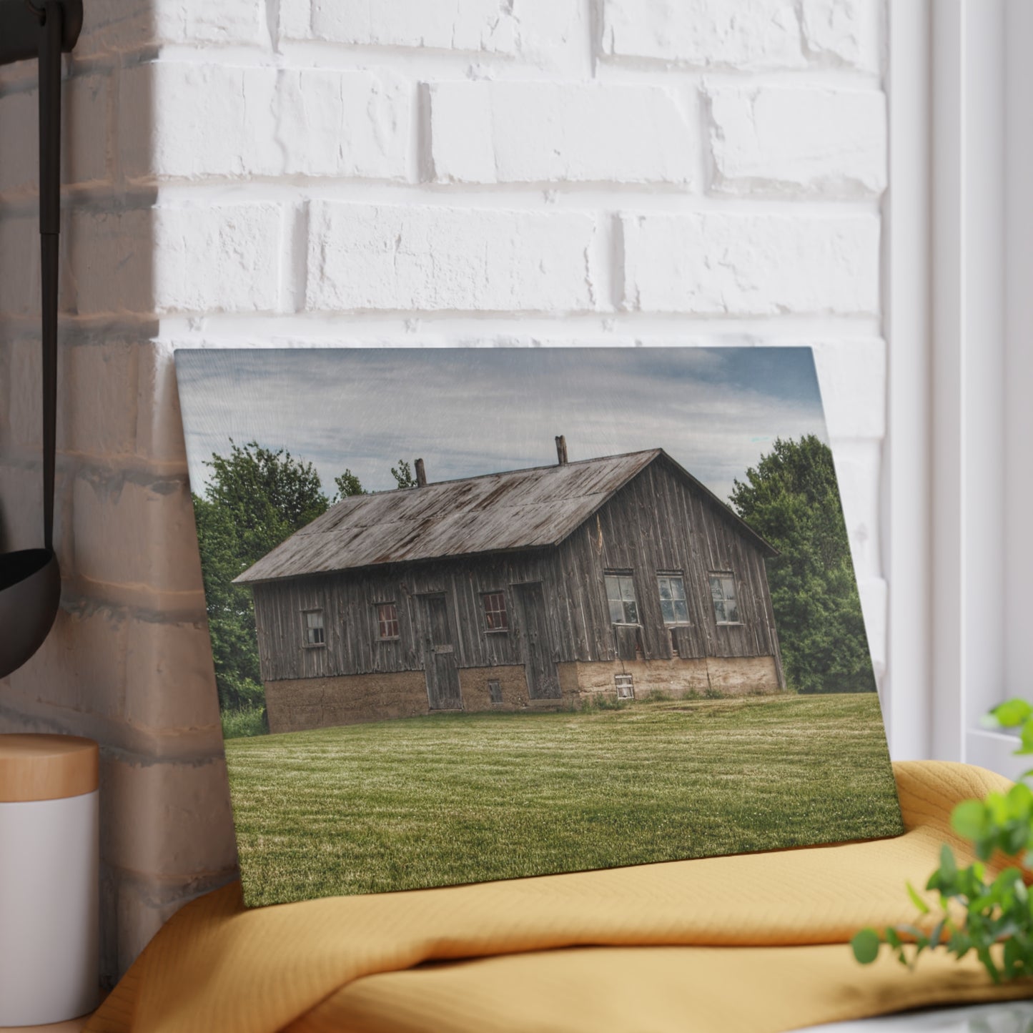 U R There Photography West Tuscola Road Grey Shack I Rustic Farmhouse Tempered-Glass Cutting Board