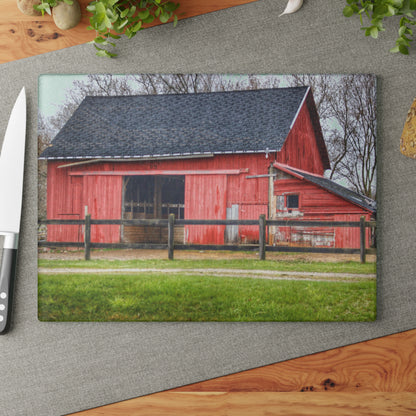 U R There Photography M-21 Roadside Stable II Rustic Farmhouse Tempered-Glass Cutting Board