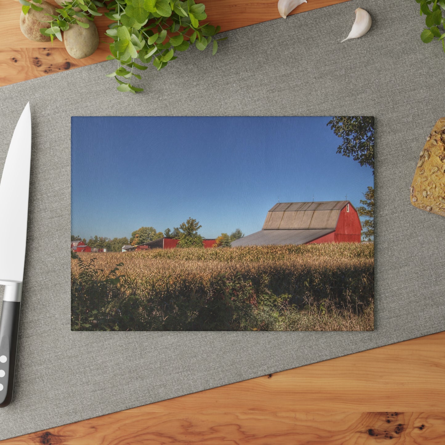 U R There Photography Red Saltbox Barn Rustic Farmhouse Tempered-Glass Cutting Board