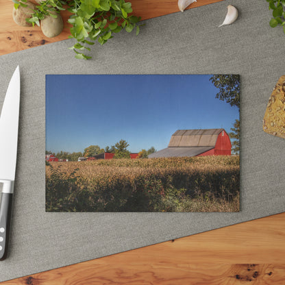 U R There Photography Red Saltbox Barn Rustic Farmhouse Tempered-Glass Cutting Board