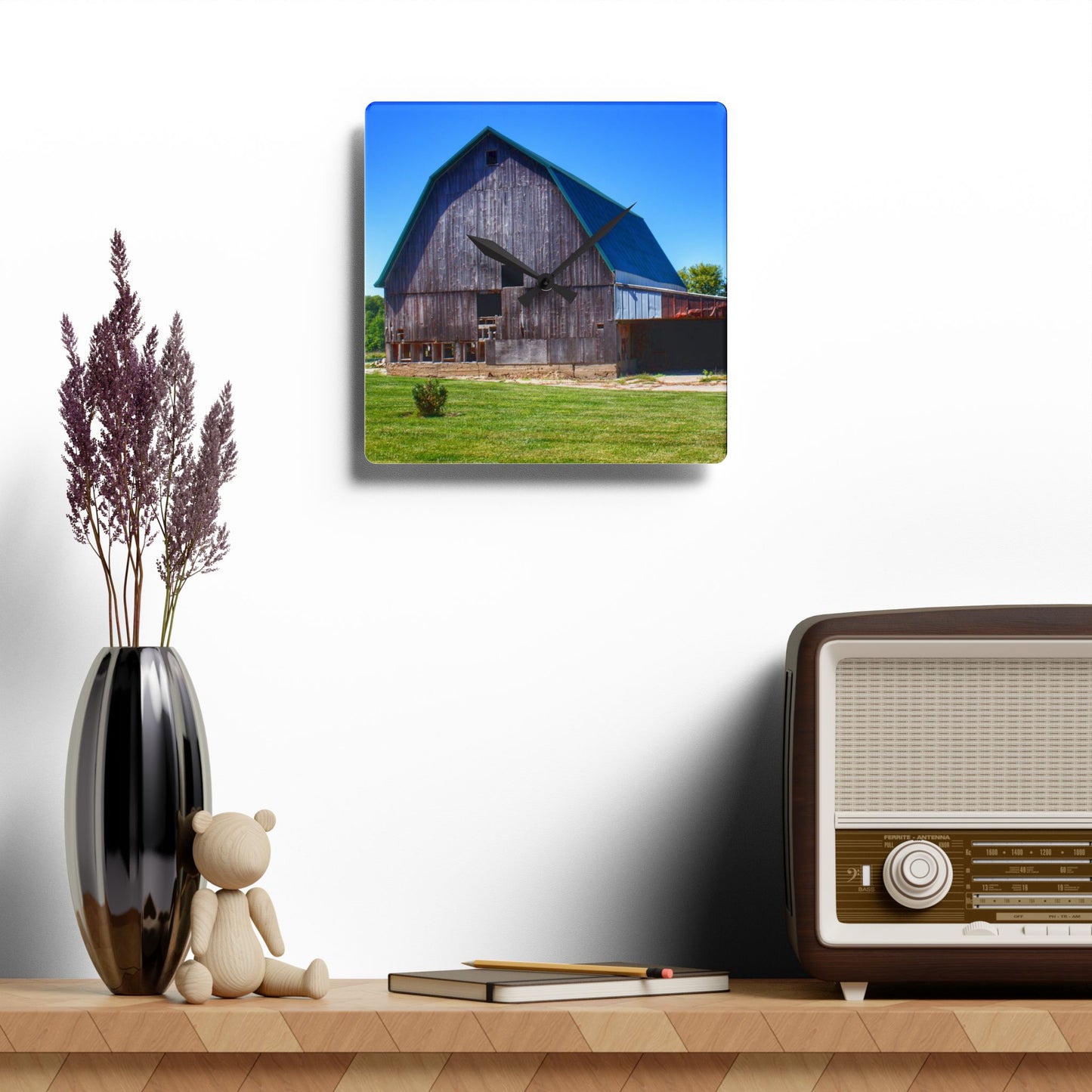 U R There Photography Bishop Grey I Rustic Farmhouse Acrylic Analog Wall Clock