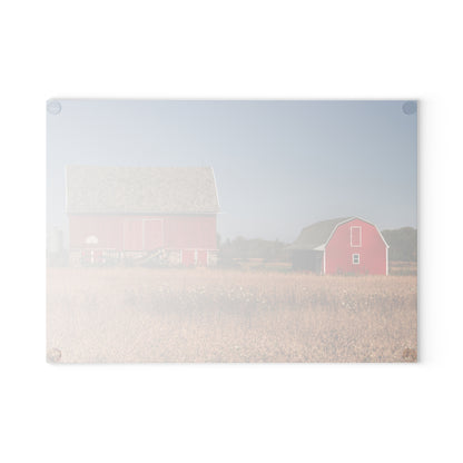 U R There Photography Brown City Wellman Line Road Reds Rustic Farmhouse Tempered-Glass Cutting Board