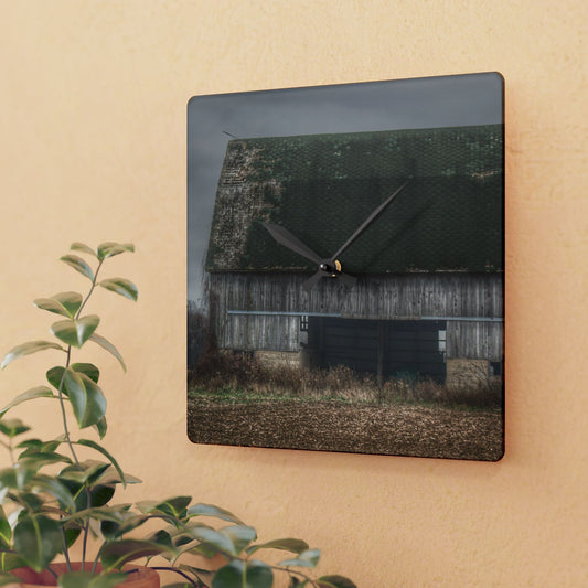 U R There Photography Stone Road Old Grey II Rustic Farmhouse Acrylic Analog Wall Clock