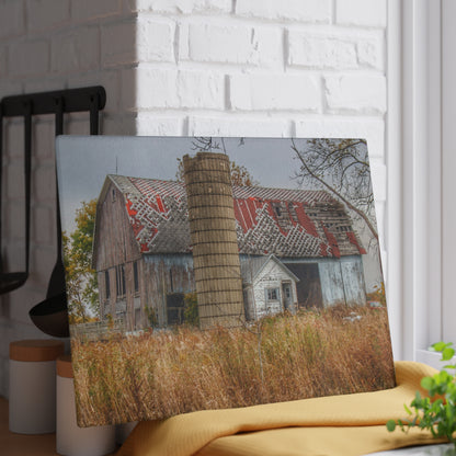 U R There Photography Hill Road Roadside Grey I Rustic Farmhouse Tempered-Glass Cutting Board