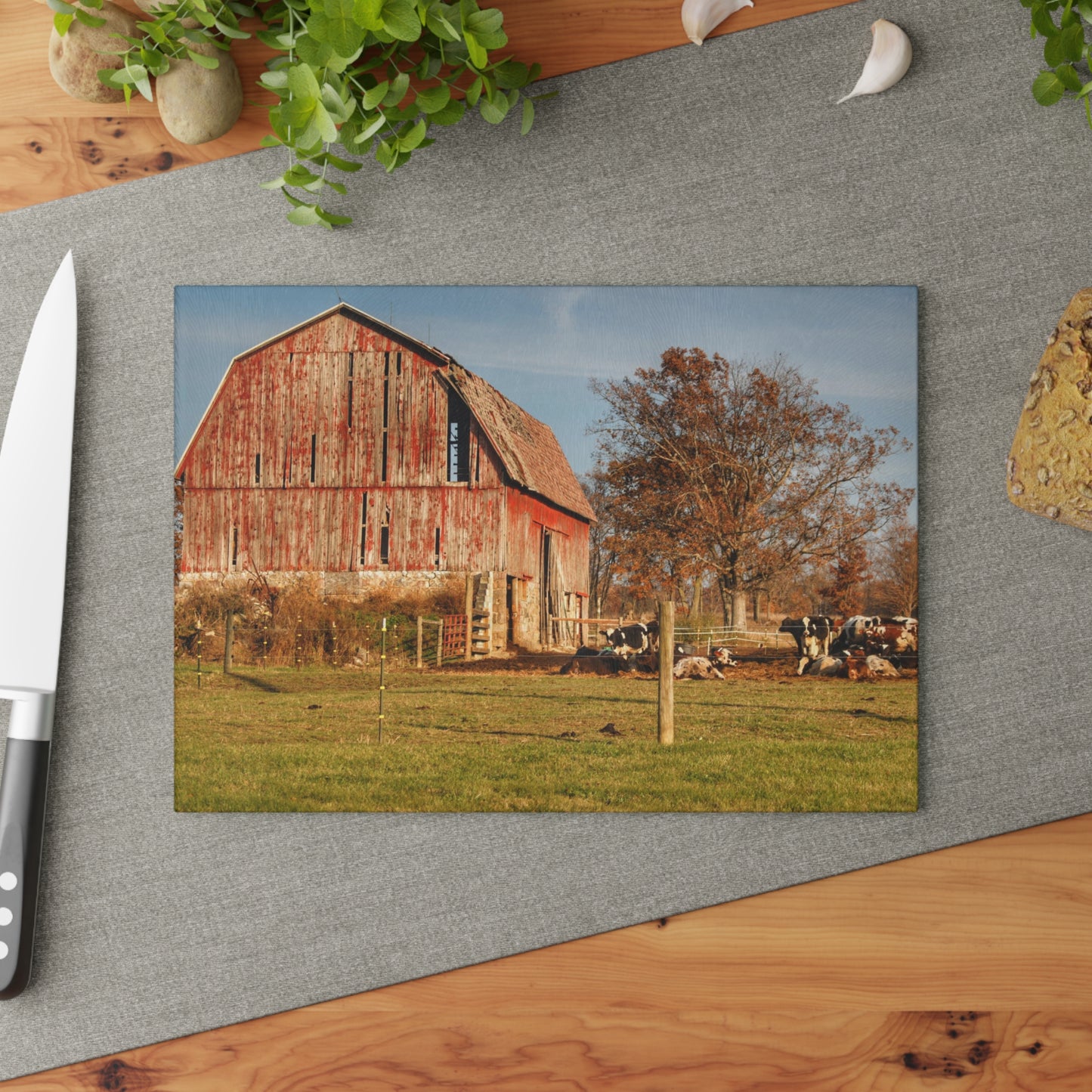 Barn Boutique Rustic Tempered-Glass Cutting Board| Marathon Road Red I