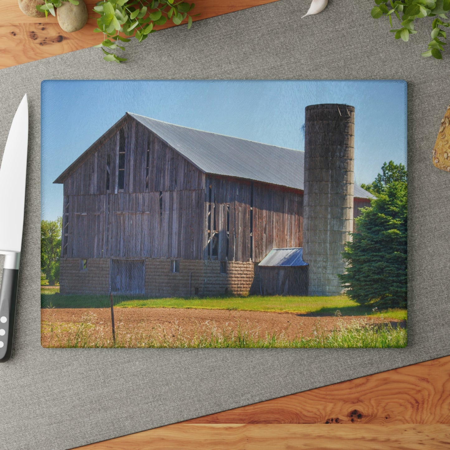 U R There Photography Gilford Grey III Rustic Farmhouse Tempered-Glass Cutting Board