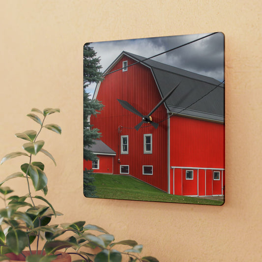 U R There Photography Connell Road Modern Red Rustic Farmhouse Acrylic Analog Wall Clock