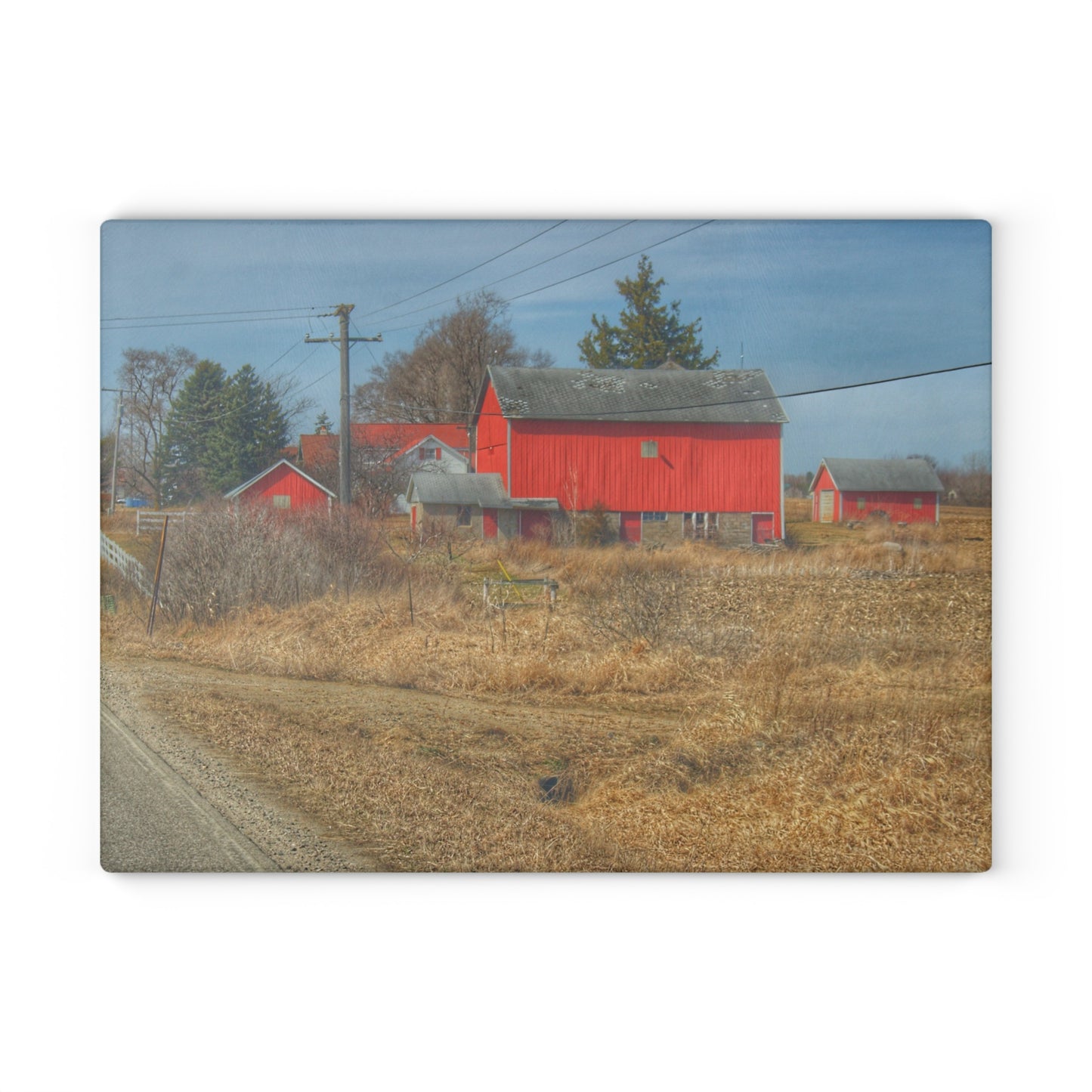 U R There Photography West Brown Road Red Rustic Farmhouse Tempered-Glass Cutting Board