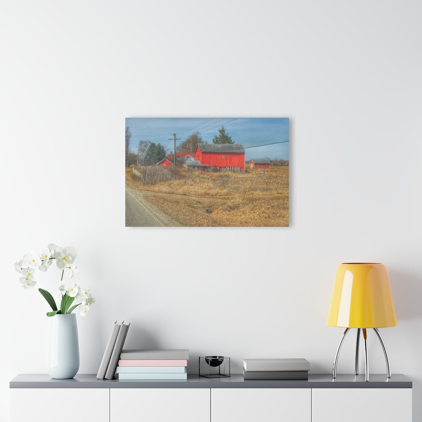 U R There Photography West Brown Road Red Rustic Farmhouse Acrylic Wall Print
