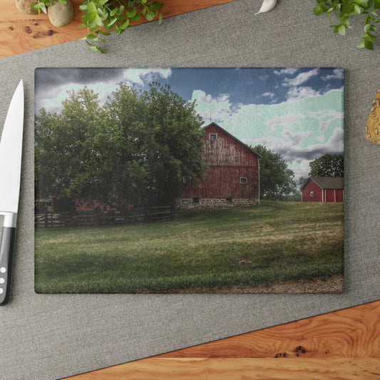 U R There Photography Five Lakes Red I Rustic Farmhouse Tempered-Glass Cutting Board