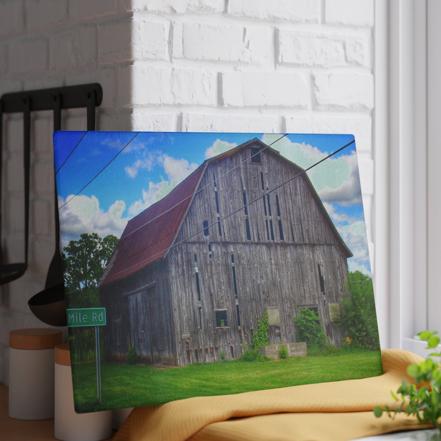 U R There Photography Schoenherr Road Grey II Rustic Farmhouse Tempered-Glass Cutting Board