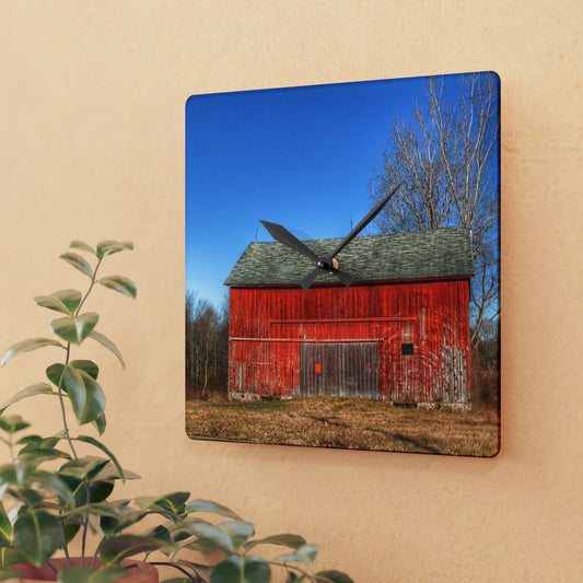 U R There Photography Vernor Road Red Rustic Farmhouse Acrylic Analog Wall Clock