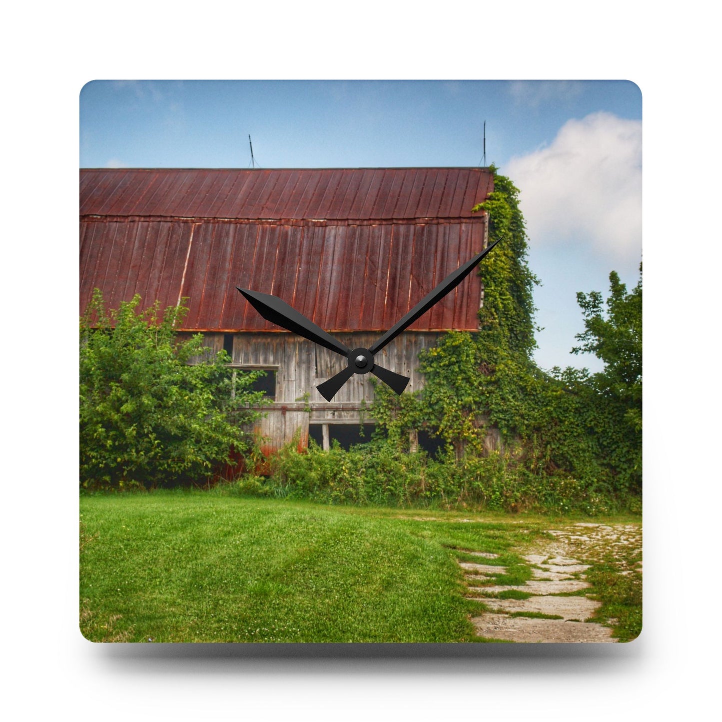 U R There Photography Grey Road Rusted I Rustic Farmhouse Acrylic Analog Wall Clock